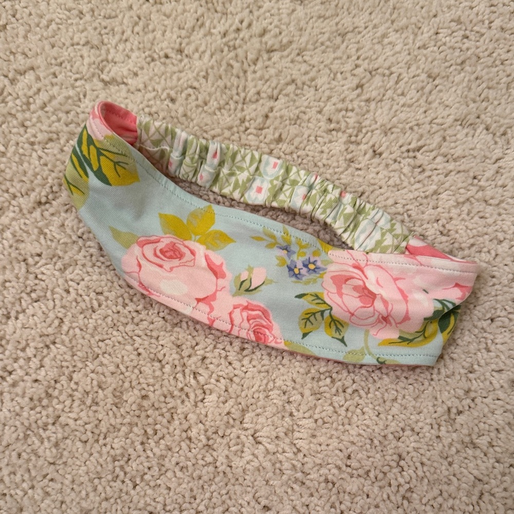 Matilda Jane Floral reversible Headband with Pink and Green Accents